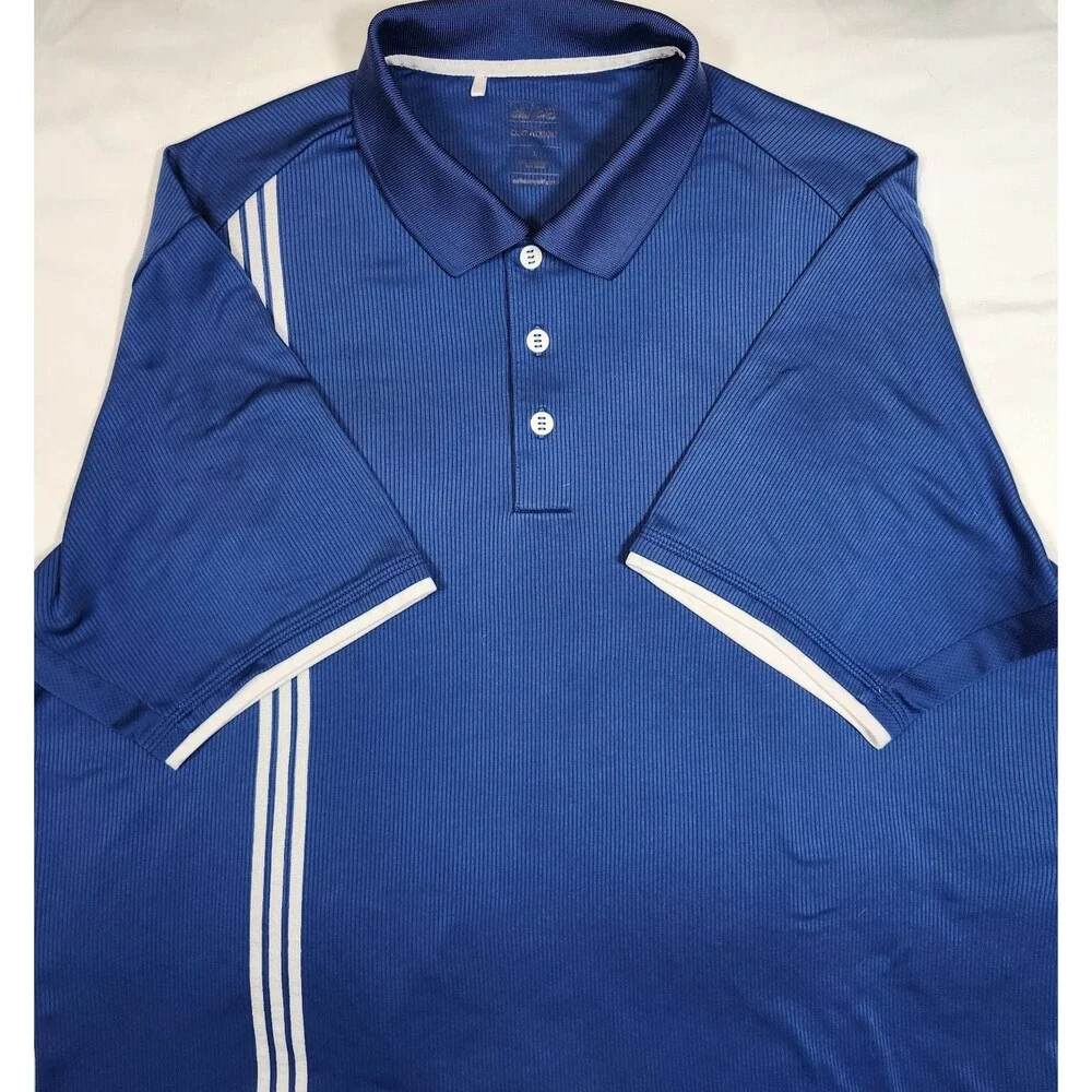 Adidas Golf Climacool Mens Large Royal Blue 3-Stripe Performance Polo Shirt EUC